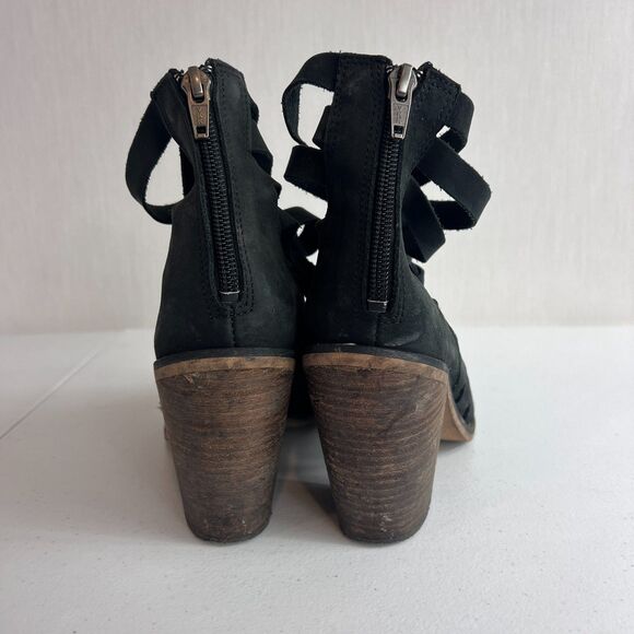 Free People Women's Hybrid Black Leather Strappy Heeled Bootie Size 9 (EU 39) - Picture 4 of 10